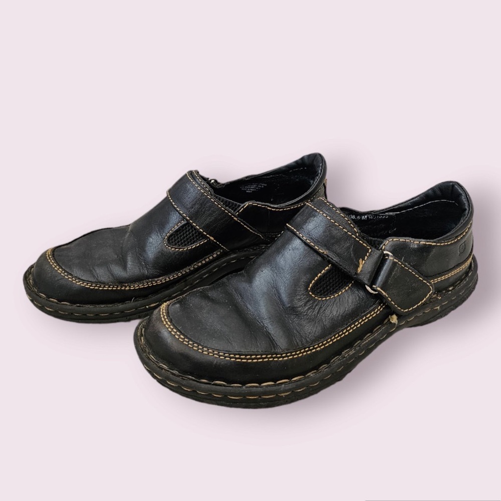 Born Clogs Honesty Size 7.5 Black Leather Slip On Round Toe Mule Shoes